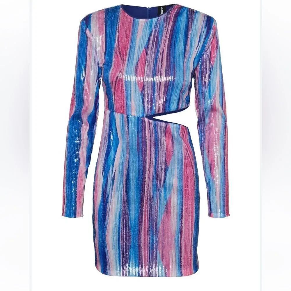 SOMETHING NEW Ruth Sequin Stripe Long Sleeve Dress in Limoges NWT